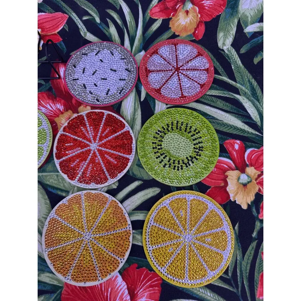 8-Piece Diamond Art Completed Fruit Pattern Cork Coaster
